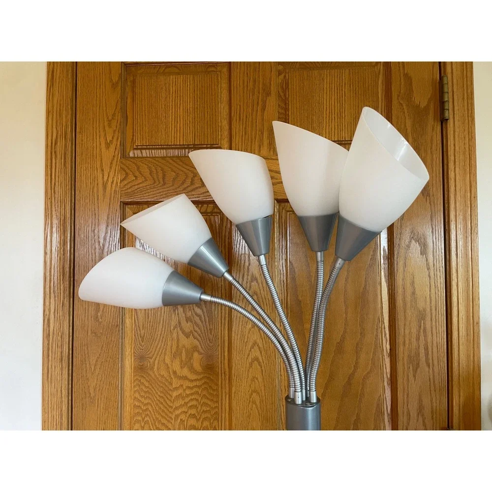 Medusa 5-Light Floor Lamp Silver Multi-Head Adjustable Gooseneck Standing Lamp